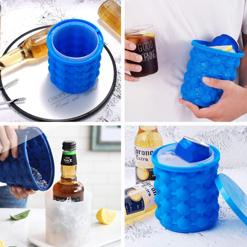 ALLADINBOX Ice Cube Mold Ice Trays, Large Silicone Ice Bucket, (2 in 1) Ice Cube Maker, Round,Portable (Dark blue)...