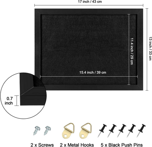 Cork Board Bulletin Board, Black Frame Cork Boards for Walls with Felt, Decorative Hanging Pin Board for Home School Office, Vision Board(4333,Bla...