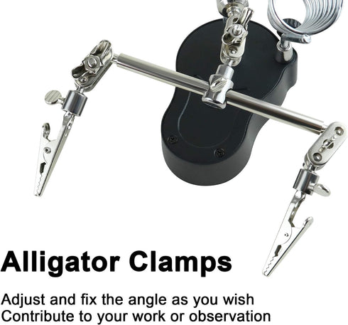Helping Hands Magnifying Glass Soldering Station, LED Lighted 3.5X 12X Magnifier with Auxiliary Clips Alligator Clamp for Miniatures Projects,Mode...