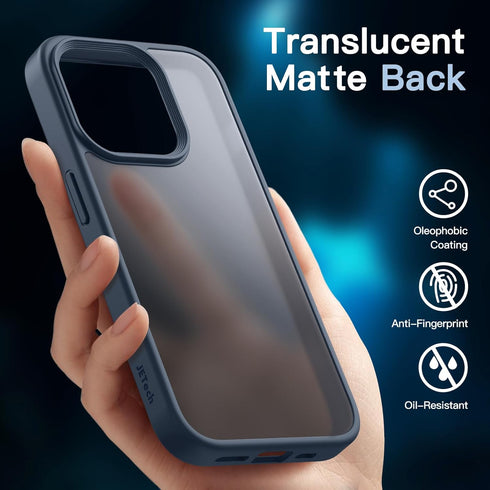 JETech 5 in 1 Matte Case for iPhone 15 Pro 6.1-Inch with 2-Pack Each Tempered Glass Screen Protector and Camera Lens Protector, Translucent Back S...