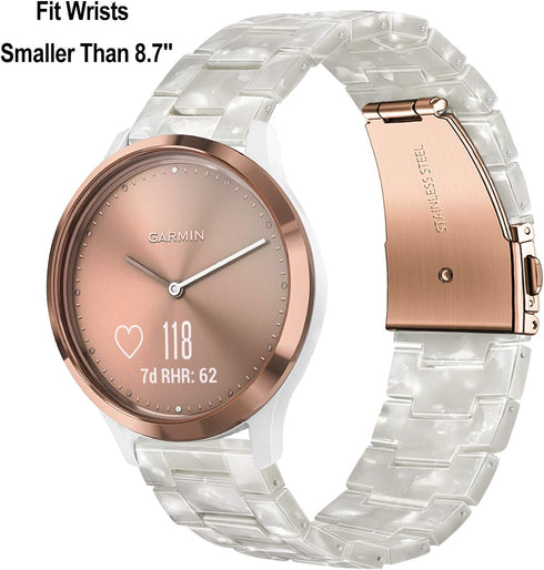 TRUMiRR for Vivomove HR/Vivoactive 6 5 3 Women Watchband, Pearl Resin Watch Band Rose Gold Stainless Steel Buckle Strap for Garmin Venu Sq 2 / Viv...