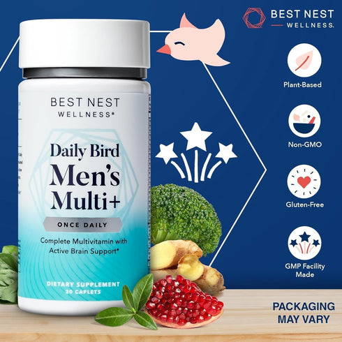 Best Nest Wellness Men's Multi Plus - Daily Multivitamin for Brain & Energy Health Support - Daily Multivitamin for Men - Probiotics & Digestive E...
