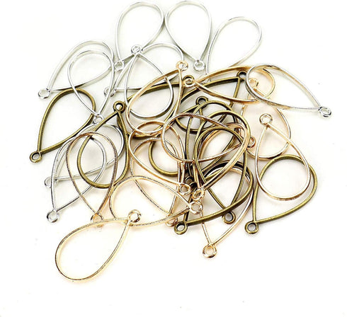 MIAO JIN 60 Pcs Teardrop Bezel Pendant Blanks Oval Blank Frame Pendant for Jewelry Making (Golden, Silver, Bronze)...