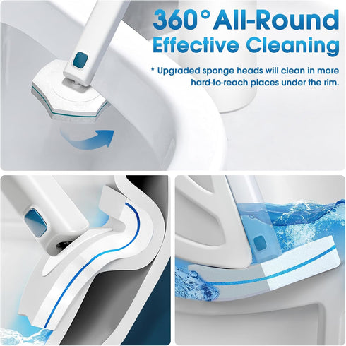 Disposable Toilet Brush Handle with 32 Count Toilet Refills, Disposable Toilet Bowl Brush & Upgraded Toilet Bowl Refill Pads for Bathroom and Toil...