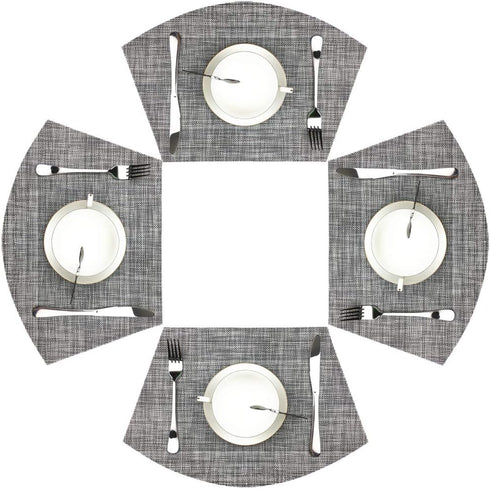 Wedge Placemats Set of 4 Vinyl Placemats for Round Tables Woven Non-Slip Heat-Resistant Easy to Clean Wipeable Washable Dinner Table Mats?Gray?...