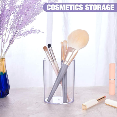 Stylish Clear Acrylic Desk Organizer Pen and Pencil Holders Set of 3, Round Makeup Brush Storage Perfect for Home, School and Office Supplies...