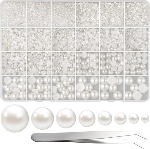 FEPITO 11070 Pcs Flat Back Pearl 8 Sizes Half Round Pearls Flatback Pearl Beads Half Pearl Bead for Crafts Embellishment Shoes Phone Nail Making...