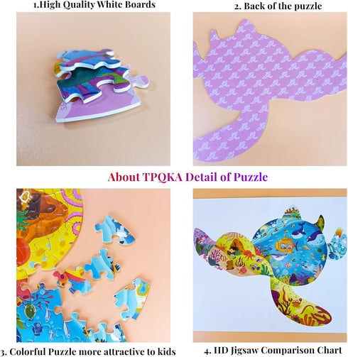 Puzzles for Kids Ages 4-8,8-10 and Adults,136 Pieces Turtles Animal Shaped Jigsaw Puzzle Educational Toys Gift for Boys Girl Age 4 5 6 8 Birthday ...