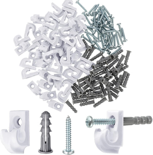 Down Wall Clip Closet Shelves Clips Wire Shelf Loop Clips Plastic Wire Wall Shelf Clips Screws and Expansion Tubes for Wire Shelving (16 Pack, Whi...