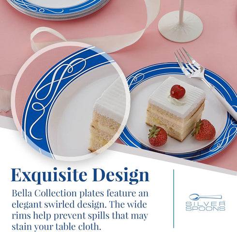 SILVER SPOONS Elegant Disposable Plates For Party - (10 Piece) Heavy Duty Disposable Dessert Set 7.5”, Fine Dining Plastic Dishes For Elegant Chin...