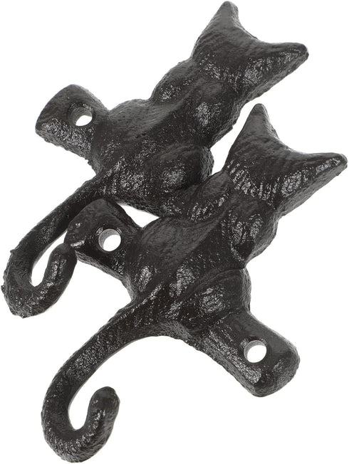 HOMSFOU 2pcs European Classical Cast Iron Cat Hook Wall Mount Hook Decorative Coat Hook Single Hook Hanger Retro Wall Hooks Wall Key Holder Cat Co...