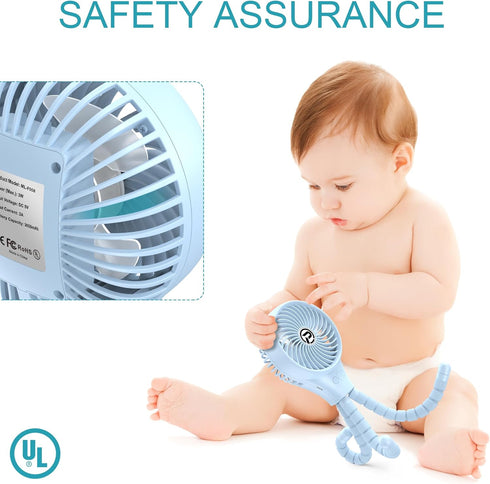 Portable Stroller Fan, Rechargeable Battery Powered Oscillating Fan, Baby Fan with 3 Powerful & Quiet Speeds, 90° Oscillation, Flexible Tripod for...