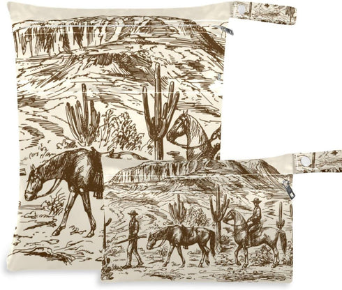 2pcs Western Desert Cowboy Wet Dry Bags,Waterproof Reusable Cloth Diaper Wet Dry Bags for Travel,Diapers,Dirty Gym Clothes and Toiletries...