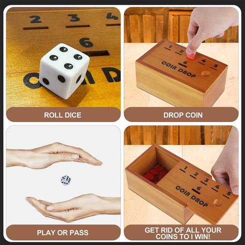 Juegoal Coin Drop Set, Pennies Dice Games for Kids and Adults, Wooden Tabletop Board Game Sets for 2-6 Player, Wood Penny Game Box Includes 48 Chi...