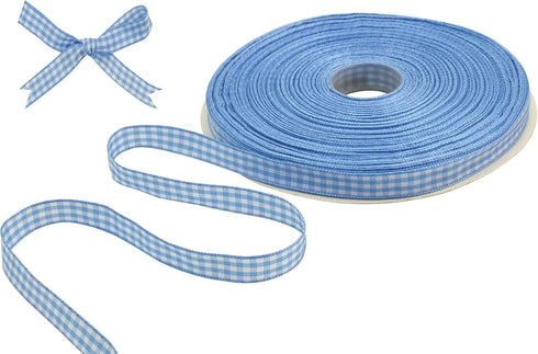 TONIFUL 3/8 Inch x 50 Yards Gingham Buffalo Checkered Ribbon Light Blue and White Fabric Ribbon for Easter Valentine's Day Gift Wrapping Baby Show...