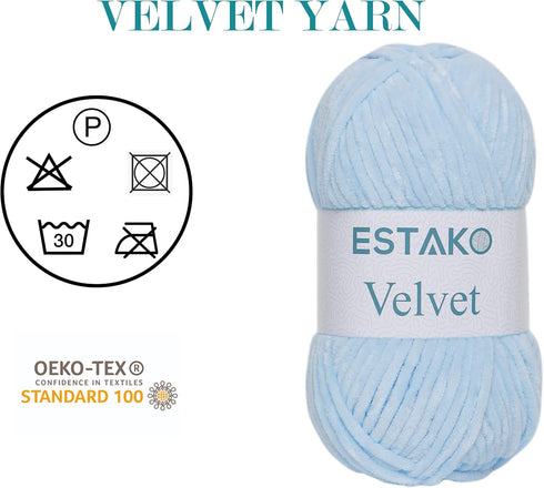 Estako Velvet Chenille Blanket amigurumi Yarn for Crocheting and Knitting Super Bulky 100 gr (132 yds) (1220 - Blue)...