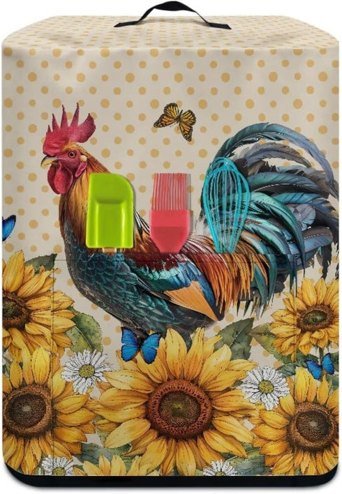 Dust Cover with Pocket for Air Fryer Oven, Protective Cover Dust-Proof Stain Resistant Electric Appliance Cover Easy to Clean, Rooster Sunflower P...