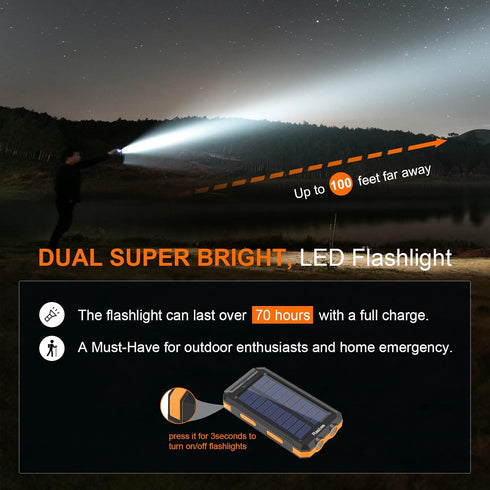 Solar Charger, Portable 38800mAh Solar Power Bank IPX5 Waterproof with Built-in Solar Panel Charger and LED Flashlight, Solar Phone Charger Batter...