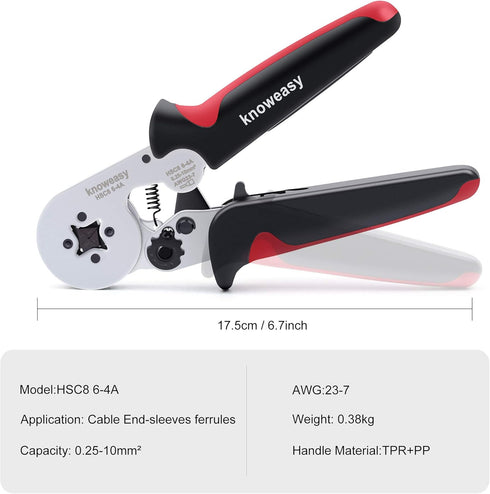 Ferrule Crimping Tool,Knoweasy HSC8 6-4A Ferrule Crimper and Wire Crimping Tool Used for 23-7 AWG (0.25-10 mm²) Cable End-Sleeves...