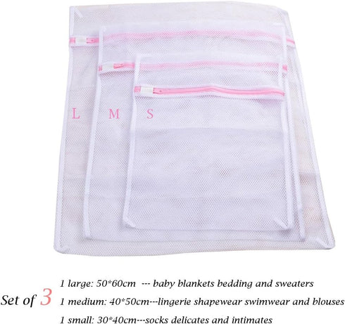 Honbay Set of 3 Mesh Laundry Bags for Lingerie Socks Pantyhose Baby Clothes and Stuffed Toys Used in Both Washing Machine and Dryer Coarse Mesh Zi...