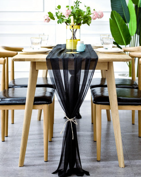 BOXAN Gorgeous Black Silky Sheer Table Runner 30x120 Inch for Romantic Wedding Decor, Chic Bridal & Baby Shower, Christmas Party Birthday Decorati...