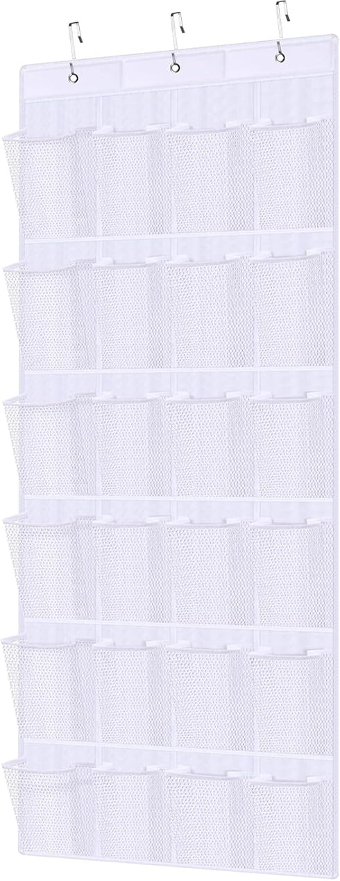 HAKACC Shoe Rack for Closet, 24 Pocket White Shoe Organizer Over-the-Door Storage Sturdy Closet Rack Hangers for Shoes Sneakers...