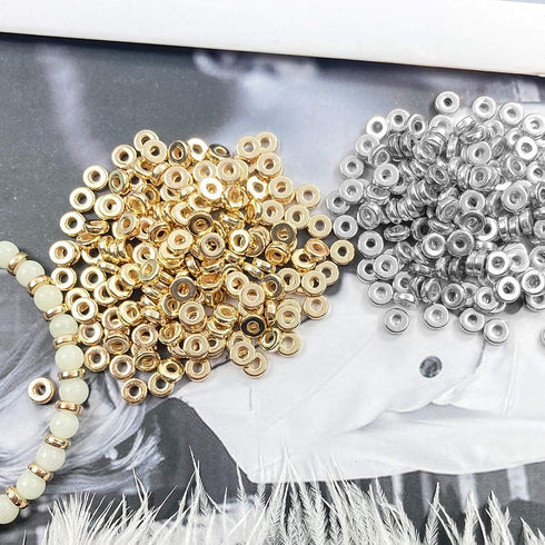 1200pcs 6mm Flat Round Disc Rondelle Spacer Beads CCB Spacer Beads for Bracelet Necklace Jewelry DIY Crafts Making, 600pcs/Colors (Gold and Silver...