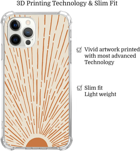 Retro 70s Sun Rays Case Compatible with iPhone 13 Pro Max, Vintage Boho Sun Case for Girls Boys Men and Women, Trendy TPU Bumper Phone Case Cover ...