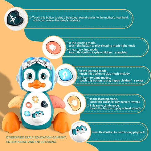 Crawling Penguin Baby Musical Toys, Baby Tummy Time Toys for Infant 0-3 0-6 6-12 12-18 Months Music Learning Crawl Interactive Development Toy wit...