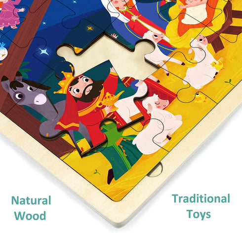 Nativity Scene Kids 24 Piece Puzzle for 3 Year Old, Unique Shape Jigsaw Pieces Christmas Wooden Jigsaw Puzzles for Toddlers Ages 3-5, Preschooler ...