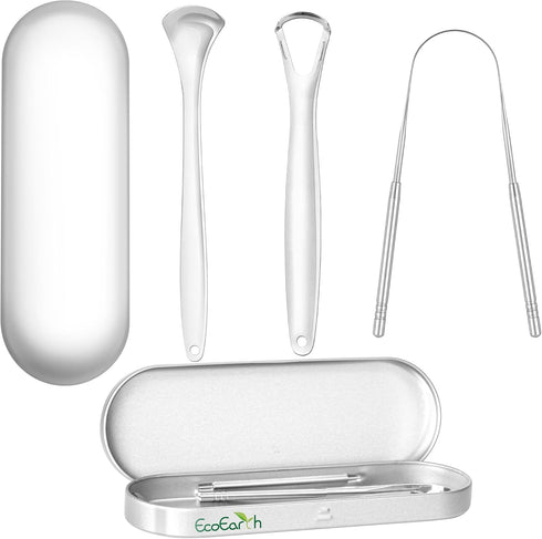 Set of 3 Tongue Scrapers for Adults, Tough Metal Tongue Cleaner w/Storage Case, Stainless Steel Tongue Scrubber for Fresh Breath & Oral Hygiene by...