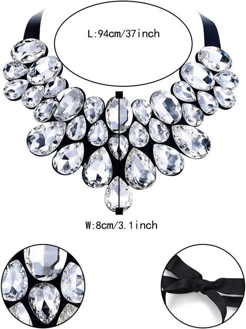 Flyonce Rhinestone Statement Necklace Chunky Choker Crystal Costume Jewelry for Women Clear Black-Tone...