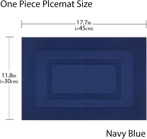 PIGCHCY Placemats,Washable Vinyl Woven Table Mats,Elegant Durable Placemats for Dining Table Set of 4 (18 x 12 inches, Navy Blue)...