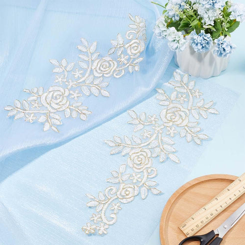 GORGECRAFT 4Pcs Embroidery Lace Appliques Flower Embroidered Patch Gold Metallic Edge Floral Lace Fabric Sew on Appliques for DIY Sewing Crafts We...