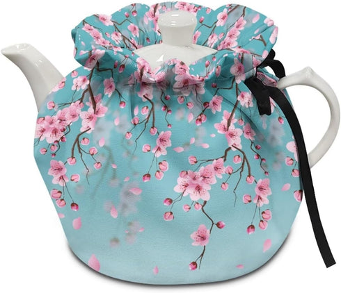 Cherry Blossom Print Tea Cozies for Teapot, Portable Kettle Cover Tea Kettle Quilt Tea Cosy Cotton Kettle Tea Pot Cover Dust Proof Insulated Keep ...