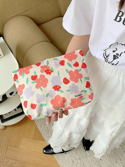 Makeup Bag - Travel Make Up Bag Pink Flower - Floral Cosmetic Bag for Women - Portable Makeup Organizer Bag for Business Trip...