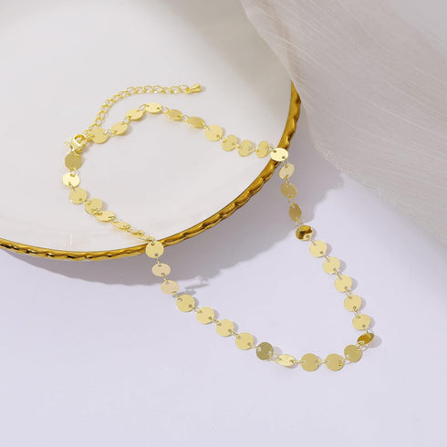 CAROVO Dainty Gold Chain Choker Necklace for Women 18K Gold Plated Minimalist Figaro Beaded Lace Satellite Coin Chain Necklace Delicate Choker Jew...