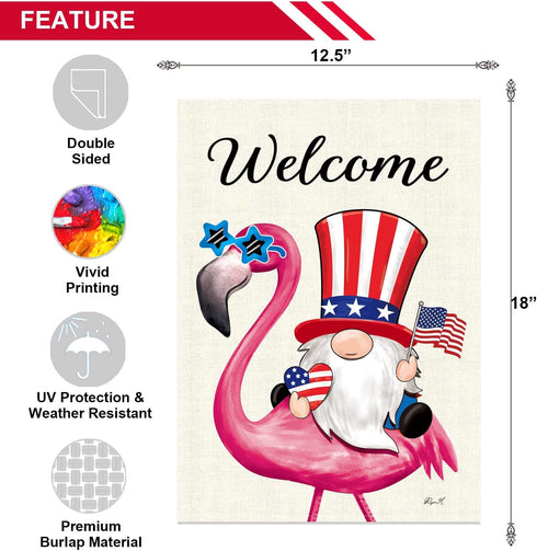 Flamingo Welcome Patriotic Flag Vertical Double Sided Garden Flag, Indoor and Outdoor Decoration Flag, 12.5x18 Inches Prime Burlap House Flag, Bra...