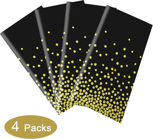 Gexolenu 4 Pack Black and Gold Plastic Tablecloth for Rectangle Tables(54" x 108"), Party Table Cover for Birthday, Table Cloths for Graduation, R...