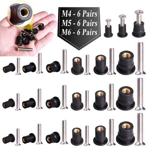 18 Pairs M4 M5 M6 Neoprene Well Nuts with Stainless Steel Screw M5 Rubber Well Nuts Kayak Brass Copper Bolts Well Nut Kit for Kayak Motorcycle Boa...