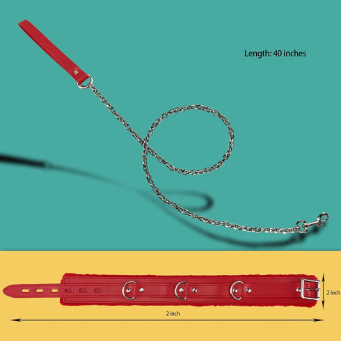 PU Leather Gothic Choker Collar with Long and Durable Detachable Leash Chain Adjustable Pet Collar Necklace, Red...