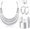 JOERICA Bib Choker Necklace Silver Gold Jewelry Set Wide Cuff Bangle Bracelet Open Hoop Earrings Adjustable Ring Chunky Silver Gold Statement Cost...