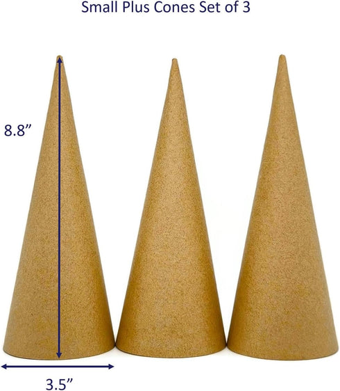 AllStellar Paper Mache Cones Open Bottom 8.8x3.5 in. Set of 3 (Small Plus) - For DIY Art Projects, Crafts and Decorations!...