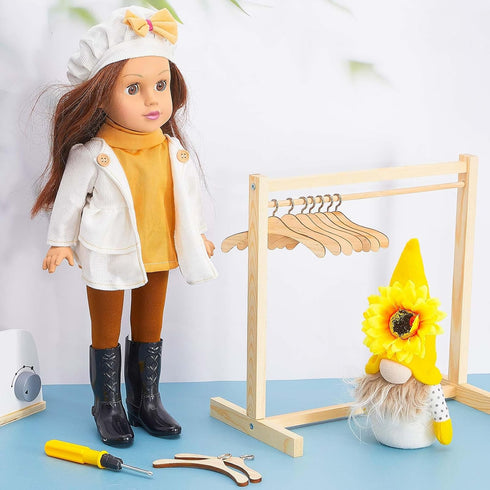 11 Pcs Doll Garment Rack with Wooden Dolls Clothes Hanger 11.8 Inches Doll Closet Mini Doll Clothes Hangers Doll Wardrobe Furniture Accessories fo...