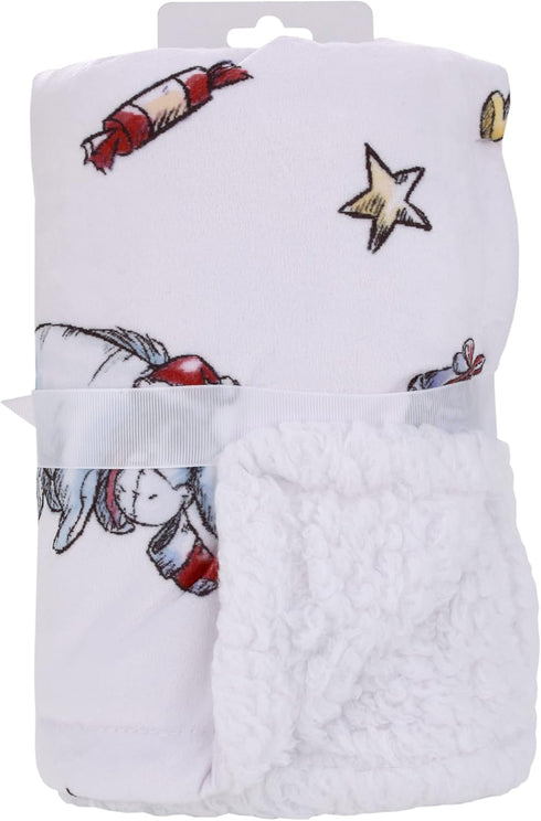 Disney Winnie The Pooh and Eeyore White Christmas Holiday Presents Super Soft Sherpa Baby Blanket...