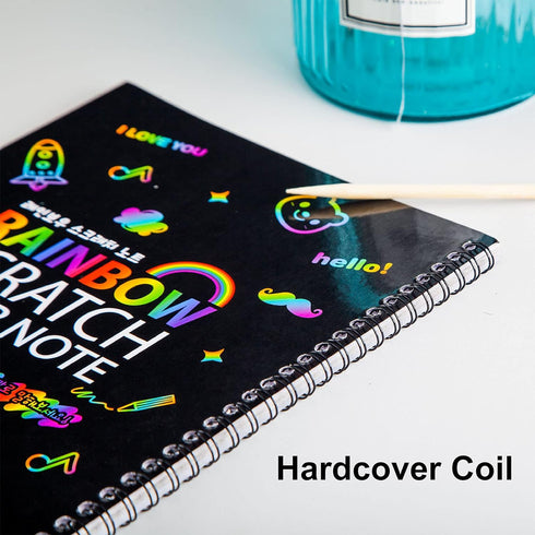 MEMX Scratch Art Books for Kids, 2 Pack Rainbow Magic Scratch Paper Black Scratch it Off Art Crafts Notes Boards Sheet with 2 Wooden Stylus for Be...