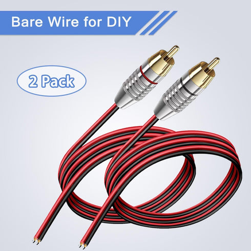 (2 Pack Speaker Bare Wire Cables to RCA Plugs Adapter Repair Speaker Cord, Heavy 14 Gauge Speaker Wire to RCA Connector for Speakers Amplifier TV ...