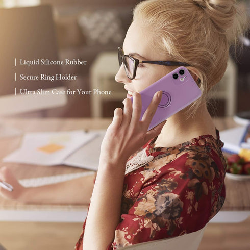 UEEBAI Case for iPhone 11 (6.1 inch), Slim Liquid Silicone Phone Case with 360 Rotatable Ring Holder Kickstand Fashion Hand Strap with Magnetic Ca...