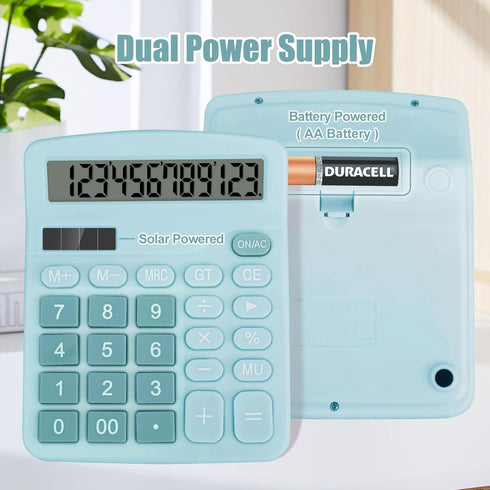 Desktop Calculator, Light Blue Calculator Big Buttons, 12-Digits Large LCD Display, Solar and AA Battery Dual Power, Desk Calculator for Office Ho...