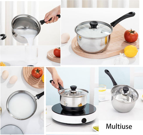 Sauce Pan with Lid Stainless Steel cookware 1.3 Quart Long Handle Milk Pot cookware Works for Home Kitchen Restaurant Dishwasher Safe (1.3 Quart)...
